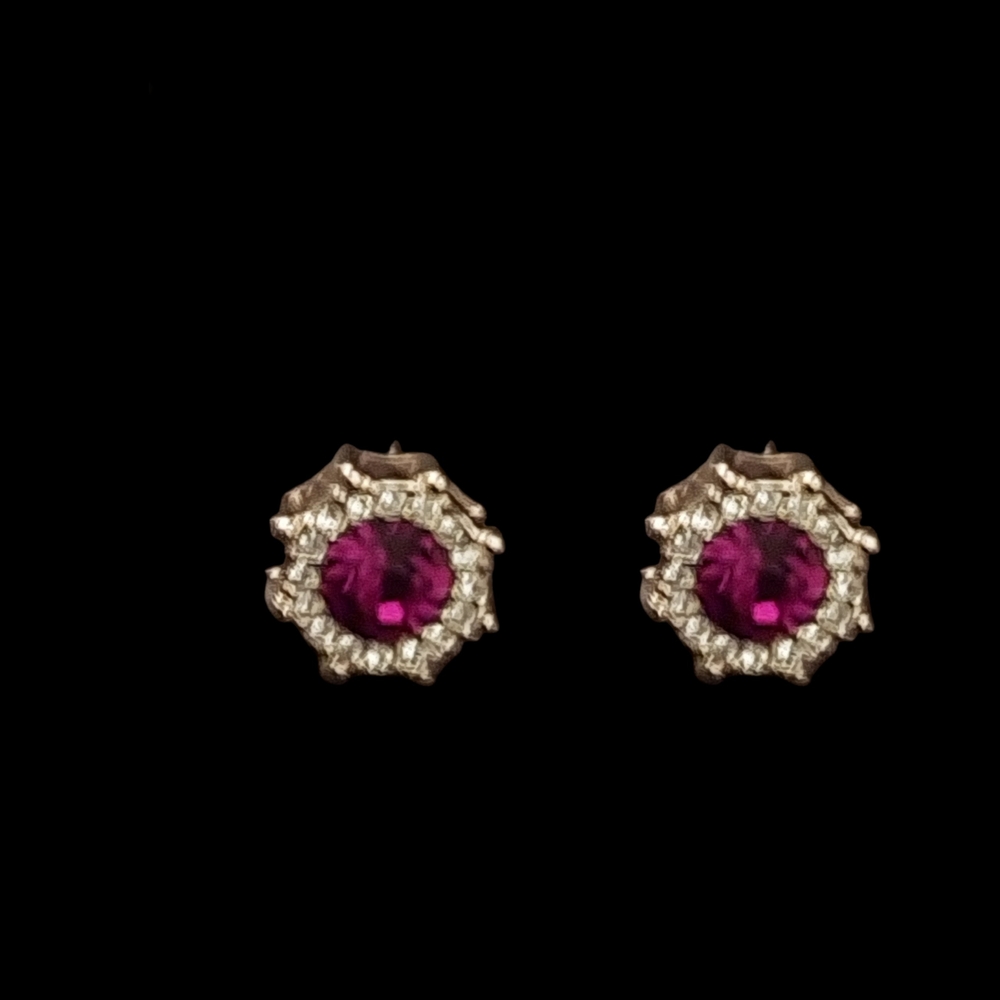 Vibrant Fuchsia Halo Stud Earrings with Sparkling Accents